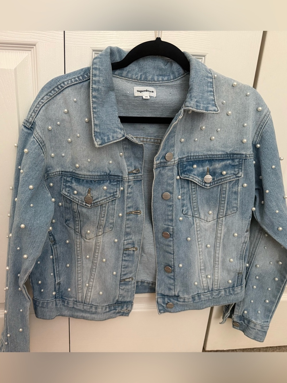 superdown Pearl Denim Jacket in Light Blue Wash